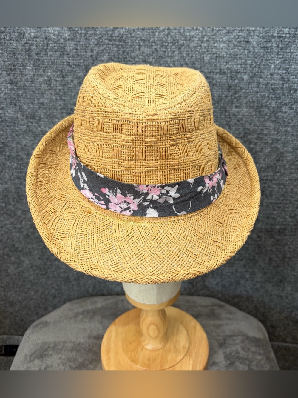 Lucy Love Mustard Straw Fedora with Dark Floral Band